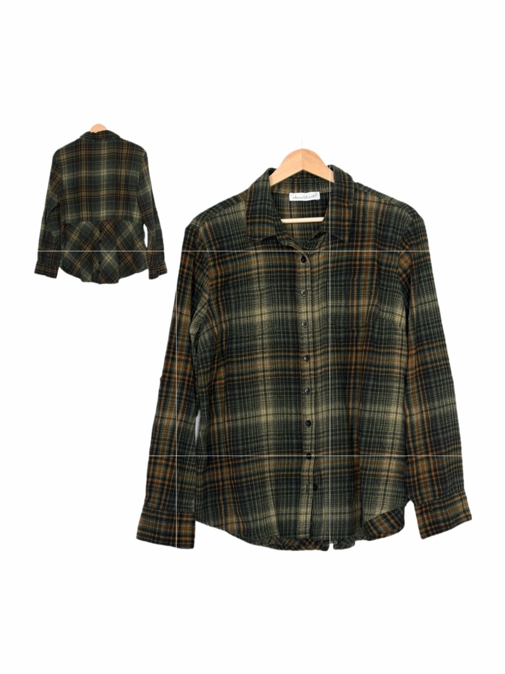 Keren Heart Green Plaid Button-Up Shirt w/ Peplum Back Size Medium
